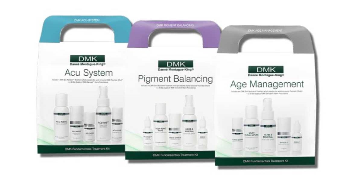 A set of three packages with different color boxes.