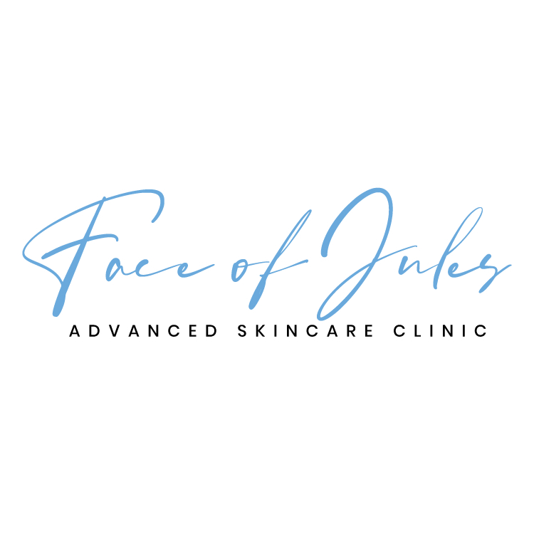 A blue and white logo of face of jules